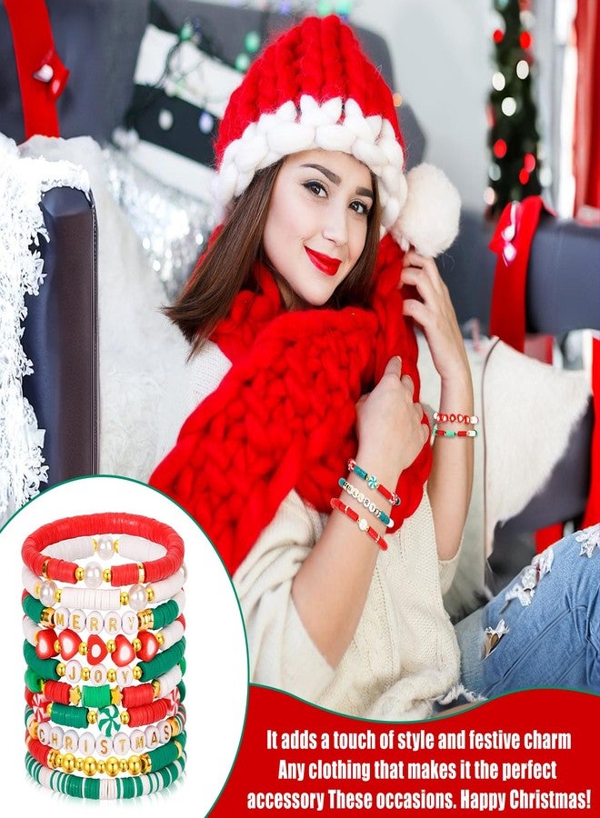 LUYI 10 PCS Christmas Bracelets for Women Holiday Friendship Heishi Surfer Bracelets Disc Clay Beaded Stretch Bracelets Christmas Jewelry Gifts Party Supplies Decor - Image 5